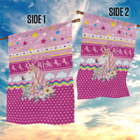 Unicorn Believe In Magic Christmas Garden Flag with Believe in Magic Quote Pink Hearts Stars and Rainbow - Wonder Print Shop