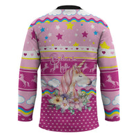 Unicorn Believe In Magic Christmas Hockey Jersey with Believe in Magic Quote Pink Hearts Stars and Rainbow - Wonder Print Shop
