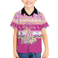 Unicorn Believe In Magic Christmas Kid Hawaiian Shirt with Believe in Magic Quote Pink Hearts Stars and Rainbow - Wonder Print Shop