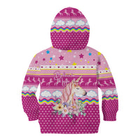 Unicorn Believe In Magic Christmas Kid Hoodie with Believe in Magic Quote Pink Hearts Stars and Rainbow - Wonder Print Shop