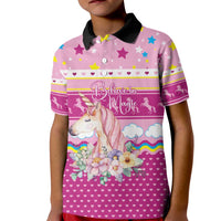 Unicorn Believe In Magic Christmas Kid Polo Shirt with Believe in Magic Quote Pink Hearts Stars and Rainbow - Wonder Print Shop