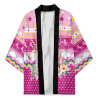 Unicorn Believe In Magic Christmas Kimono with Believe in Magic Quote Pink Hearts Stars and Rainbow - Wonder Print Shop