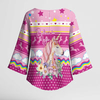 Unicorn Believe In Magic Christmas Kimono Sleeve Blouse with Believe in Magic Quote Pink Hearts Stars and Rainbow - Wonder Print Shop