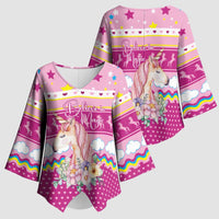 Unicorn Believe In Magic Christmas Kimono Sleeve Blouse with Believe in Magic Quote Pink Hearts Stars and Rainbow - Wonder Print Shop