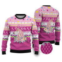 Unicorn Believe In Magic Christmas Ugly Christmas Sweater with Believe in Magic Quote Pink Hearts Stars and Rainbow - Wonder Print Shop