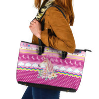 Unicorn Believe In Magic Christmas Leather Tote Bag with Believe in Magic Quote Pink Hearts Stars and Rainbow - Wonder Print Shop
