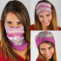 Unicorn Believe In Magic Christmas Neck Gaiter with Believe in Magic Quote Pink Hearts Stars and Rainbow - Wonder Print Shop