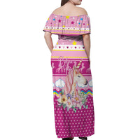 Unicorn Believe In Magic Christmas Off Shoulder Maxi Dress with Believe in Magic Quote Pink Hearts Stars and Rainbow - Wonder Print Shop