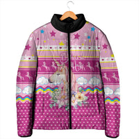 Unicorn Believe In Magic Christmas Padded Jacket with Believe in Magic Quote Pink Hearts Stars and Rainbow - Wonder Print Shop