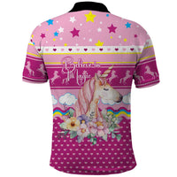 Unicorn Believe In Magic Christmas Polo Shirt with Believe in Magic Quote Pink Hearts Stars and Rainbow - Wonder Print Shop