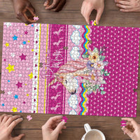 Unicorn Believe In Magic Christmas Puzzle with Believe in Magic Quote Pink Hearts Stars and Rainbow - Wonder Print Shop