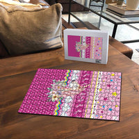 Unicorn Believe In Magic Christmas Puzzle with Believe in Magic Quote Pink Hearts Stars and Rainbow - Wonder Print Shop