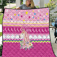 Unicorn Believe In Magic Christmas Quilt with Believe in Magic Quote Pink Hearts Stars and Rainbow - Wonder Print Shop