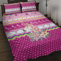 Unicorn Believe In Magic Christmas Quilt Bed Set with Believe in Magic Quote Pink Hearts Stars and Rainbow - Wonder Print Shop