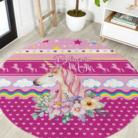 Unicorn Believe In Magic Christmas Round Carpet with Believe in Magic Quote Pink Hearts Stars and Rainbow - Wonder Print Shop