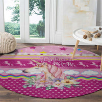 Unicorn Believe In Magic Christmas Round Carpet with Believe in Magic Quote Pink Hearts Stars and Rainbow - Wonder Print Shop