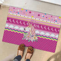 Unicorn Believe In Magic Christmas Rubber Doormat with Believe in Magic Quote Pink Hearts Stars and Rainbow - Wonder Print Shop