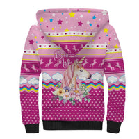 Unicorn Believe In Magic Christmas Sherpa Hoodie with Believe in Magic Quote Pink Hearts Stars and Rainbow - Wonder Print Shop