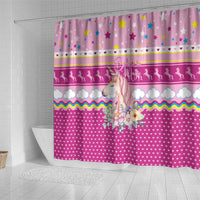 Unicorn Believe In Magic Christmas Shower Curtain with Believe in Magic Quote Pink Hearts Stars and Rainbow - Wonder Print Shop