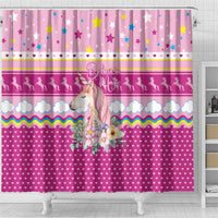 Unicorn Believe In Magic Christmas Shower Curtain with Believe in Magic Quote Pink Hearts Stars and Rainbow - Wonder Print Shop