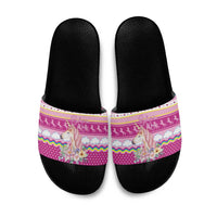 Unicorn Believe In Magic Christmas Slide Sandals with Believe in Magic Quote Pink Hearts Stars and Rainbow - Wonder Print Shop