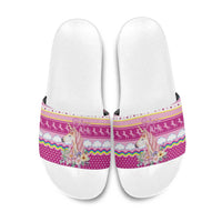 Unicorn Believe In Magic Christmas Slide Sandals with Believe in Magic Quote Pink Hearts Stars and Rainbow - Wonder Print Shop