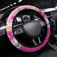 Unicorn Believe In Magic Christmas Steering Wheel Cover with Believe in Magic Quote Pink Hearts Stars and Rainbow - Wonder Print Shop