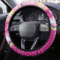 Unicorn Believe In Magic Christmas Steering Wheel Cover with Believe in Magic Quote Pink Hearts Stars and Rainbow - Wonder Print Shop