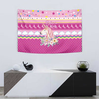 Unicorn Believe In Magic Christmas Tapestry with Believe in Magic Quote Pink Hearts Stars and Rainbow - Wonder Print Shop