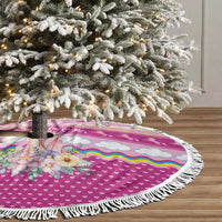 Unicorn Believe In Magic Christmas Tree Skirt with Believe in Magic Quote Pink Hearts Stars and Rainbow - Wonder Print Shop