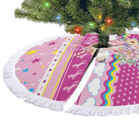 Unicorn Believe In Magic Christmas Tree Skirt with Believe in Magic Quote Pink Hearts Stars and Rainbow - Wonder Print Shop