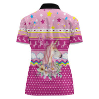 Unicorn Believe In Magic Christmas Women Polo Shirt with Believe in Magic Quote Pink Hearts Stars and Rainbow - Wonder Print Shop