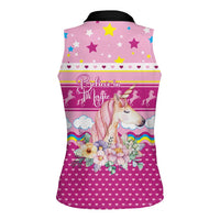 Unicorn Believe In Magic Christmas Women Sleeveless Polo Shirt with Believe in Magic Quote Pink Hearts Stars and Rainbow - Wonder Print Shop