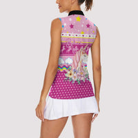 Unicorn Believe In Magic Christmas Women Sleeveless Polo Shirt with Believe in Magic Quote Pink Hearts Stars and Rainbow - Wonder Print Shop