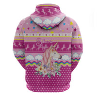 Unicorn Believe In Magic Christmas Zip Hoodie with Believe in Magic Quote Pink Hearts Stars and Rainbow - Wonder Print Shop