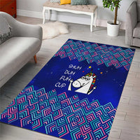 Funny Unicorn Area Rug with Shuh Duh Fuh Cup Quote Blue Geometric and Cartoon - Wonder Print Shop