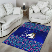 Funny Unicorn Area Rug with Shuh Duh Fuh Cup Quote Blue Geometric and Cartoon - Wonder Print Shop