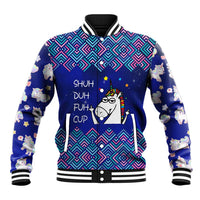 Funny Unicorn Baseball Jacket with Shuh Duh Fuh Cup Quote Blue Geometric and Cartoon - Wonder Print Shop