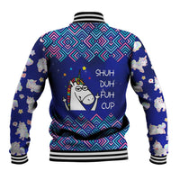 Funny Unicorn Baseball Jacket with Shuh Duh Fuh Cup Quote Blue Geometric and Cartoon - Wonder Print Shop