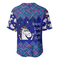 Funny Unicorn Baseball Jersey with Shuh Duh Fuh Cup Quote Blue Geometric and Cartoon - Wonder Print Shop