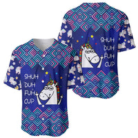 Funny Unicorn Baseball Jersey with Shuh Duh Fuh Cup Quote Blue Geometric and Cartoon - Wonder Print Shop
