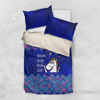 Funny Unicorn Bedding Set with Shuh Duh Fuh Cup Quote Blue Geometric and Cartoon - Wonder Print Shop