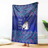 Funny Unicorn Blanket with Shuh Duh Fuh Cup Quote Blue Geometric and Cartoon - Wonder Print Shop