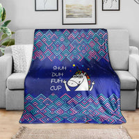 Funny Unicorn Blanket with Shuh Duh Fuh Cup Quote Blue Geometric and Cartoon - Wonder Print Shop