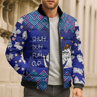 Funny Unicorn Bomber Puffer Jacket with Shuh Duh Fuh Cup Quote Blue Geometric and Cartoon - Wonder Print Shop