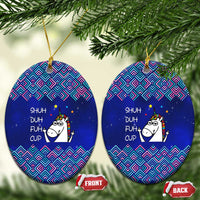 Funny Unicorn Ceramic Ornament with Shuh Duh Fuh Cup Quote Blue Geometric and Cartoon - Wonder Print Shop