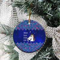 Funny Unicorn Ceramic Ornament with Shuh Duh Fuh Cup Quote Blue Geometric and Cartoon - Wonder Print Shop