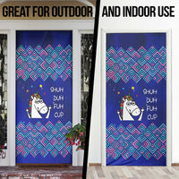 Funny Unicorn Door Cover with Shuh Duh Fuh Cup Quote Blue Geometric and Cartoon - Wonder Print Shop