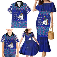 Funny Unicorn Family Matching Mermaid Dress and Hawaiian Shirt with Shuh Duh Fuh Cup Quote Blue Geometric and Cartoon - Wonder Print Shop