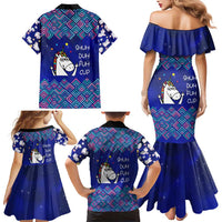 Funny Unicorn Family Matching Mermaid Dress and Hawaiian Shirt with Shuh Duh Fuh Cup Quote Blue Geometric and Cartoon - Wonder Print Shop